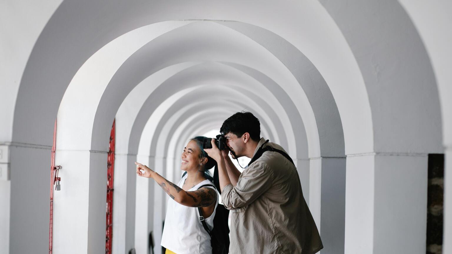 Couple being tourists