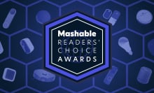 Mashable Readers' Choice Award logo against background of smart home gear