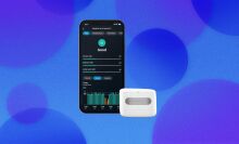 An Amazon Smart Air Quality Monitor appears on a blue bubble background.