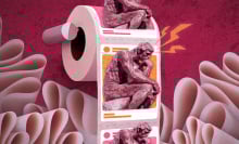 Roll of toilet paper illustrated with an image of 'The Thinker' sculpture. 