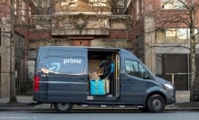 Amazon Prime Now Delivery van and driver delivering packages in new york city