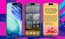 screenshots of ios26 appear on colored background