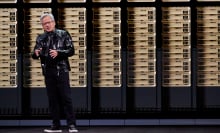 Jensen Huang, chief executive officer of Nvidia Corp., presents the Vera Rubin platform during the Nvidia Live event at CES 2026