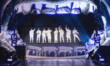 Stray Kids on stage at SoFi Stadium in Los Angeles. 