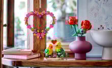 lego heart ornament set hung up on a door