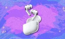 airpods pro 3 against a purple patterned background