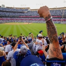 Fans watch Game 2 of the World Series at Los Angeles's Dodger Stadium.