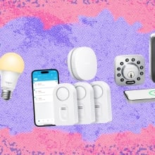 Smart home devices on gradient background