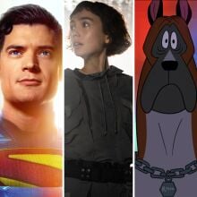 A composite of images from "Eddington," "Superman," "Alien: Earth," "Fixed," and "And Just Like That..."