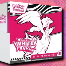 White Flare Elite Trainer Box on a pink patterned background