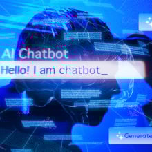 Illustration of imaginary chatbot on a digital screen.