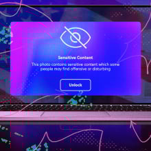 computer screen with warning 'Sensitive Content: This photo contains sensitive content which some people may find offensive or disturbing'