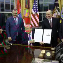 President Donald Trump in the White House after having signed the AI executive order. 