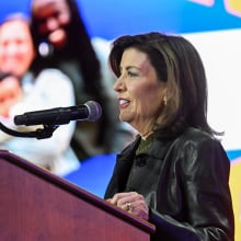 Kathy Hochul, governor of New York, during a campaign event for Zohran Mamdani