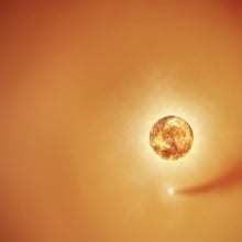 An artist's rendering of Siwarha's wake in Betelgeuse's atmosphere