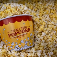 Overflowing Movie theater popcorn bucket in Wellfleet, Massachusetts, United States