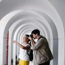 Couple being tourists