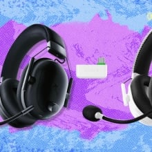 The Razer BlackShark V2 Pro Wireless Xbox Gaming Headset on a blue and purple background