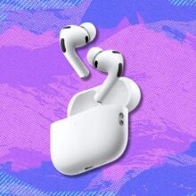airpods pro 3 against a purple patterned background