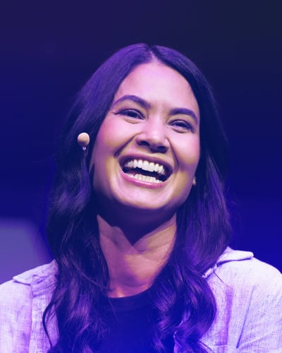 Canva CEO Melanie Perkins laughs during the SXSW keynote conversation.