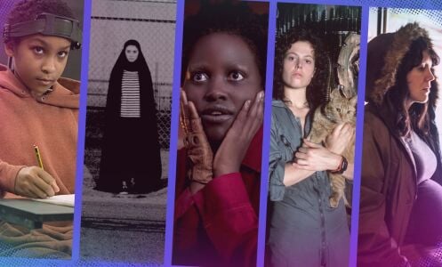 A composite of images from "The Girl with All the Gifts," "A Girl Walks Home Alone at Night," "Us," "Alien," and "Prevenge."