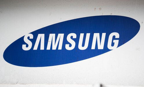 Samsung logo on white wall