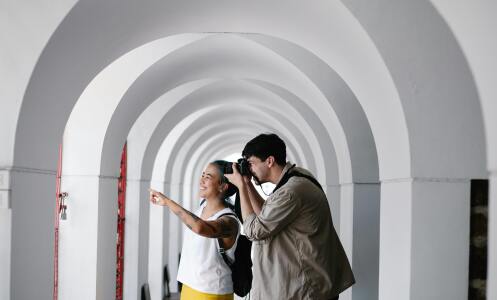 Couple being tourists