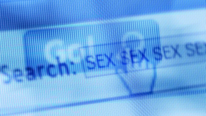 blurry pixelated close-up of browser bar that reads 'sex'