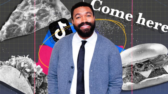 jordan howlett against a background of food and the tiktok logo