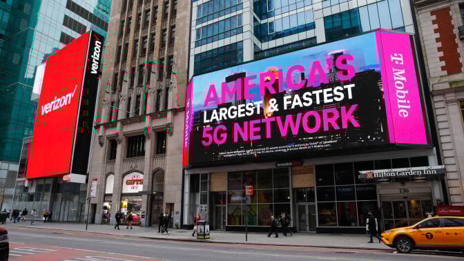 Verizon and T-Mobile stores side-by-side