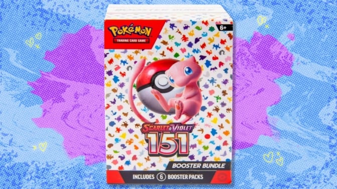 Pokémon TCG 151 Booster Bundle on a purple and blue background