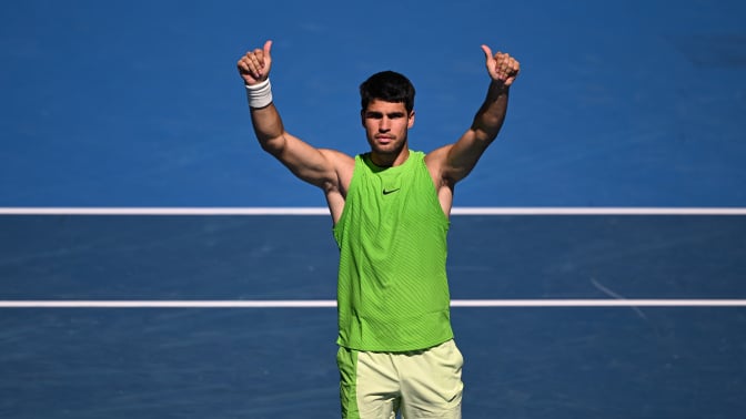 Carlos Alcaraz of Spain celebrates 