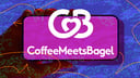 Hand holding phone with CoffeeMeetsBagel logo against abstract background