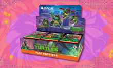 Magic: The Gathering Teenage Mutant Ninja Turtles Play Booster Box on pink and purple abstract background