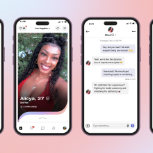 screenshots of the HER app profiles