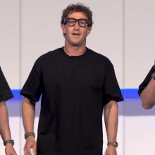 Mark Zuckerberg looking awkward wearing thick glasses, in 3 screenshots. 