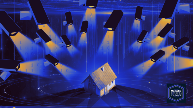 illustration of a house with a bunch of security cameras pointed at it