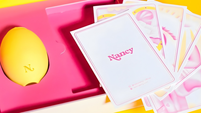 The Nancy lem vibrator in a pink box. 
