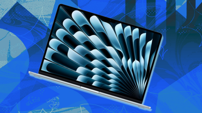 Apple MacBook Air with blue background