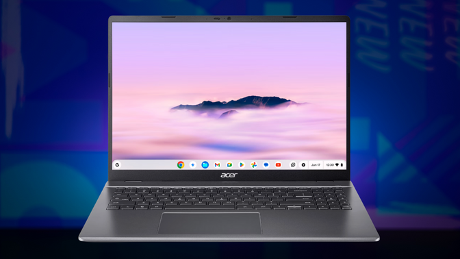the Acer Chromebook Plus 516 against a blue background